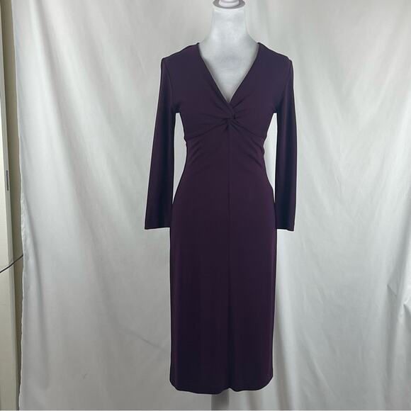 Anthropologie Nicole Miller Burgundy Minimalist Feminine Midi Dress NWOT Size 6 - Picture 2 of 12